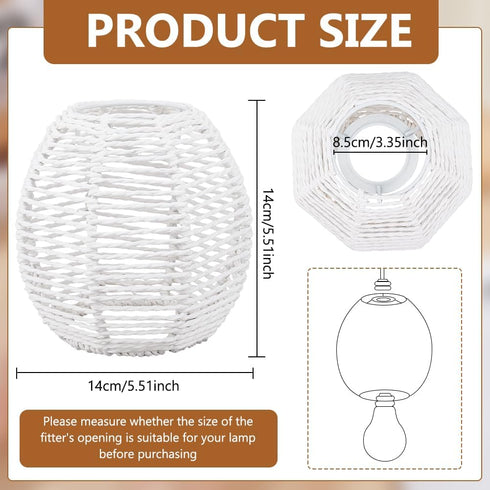 BENECREAT Small Boho Shades Replacement, White Paper Cord Lampshade Woven Pendant Light Covers Retro Lampshade
