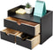 Black Bamboo Desk Organizer - Wooden Storage Cabinet with 3 Drawers and Shelf for Home Office Workspace Organization