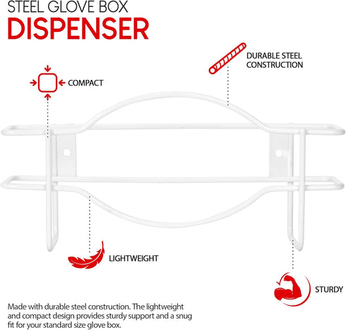 Metal Glove Box Holder Dispenser for Wall Mount (White) - Glove Box Dispenser