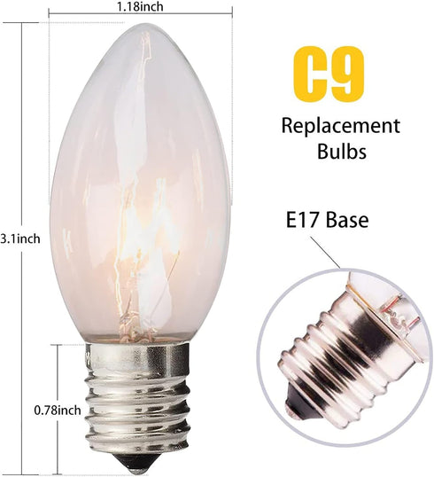 25 Pack C9 Bulb C9 Bulb E17 7w Bulb Abeja Incandescent Replacement Christmas Light for Holiday Party Christmas