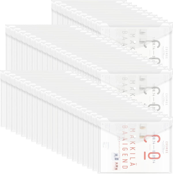 EOOUT 50pcs Clear Plastic Envelopes with Button Snap Closure, Waterproof Poly Folder for A4 Letter Size Documents