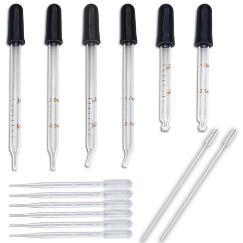 Zkupanx 6 PCS 1 mL Glass Eye Droppers with Clean Brush for Essential