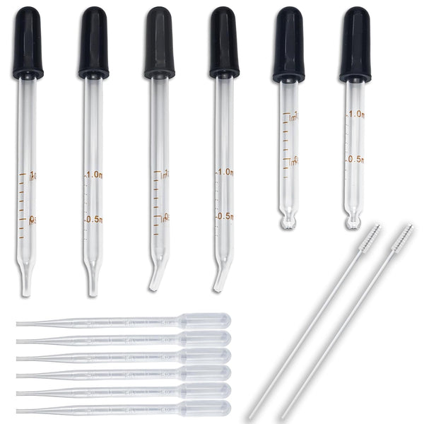 Zkupanx 6 PCS 1 mL Glass Eye Droppers with Clean Brush for Essential