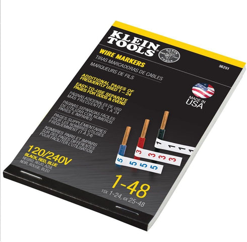 Klein Tools 56251 Wire Marker Book, 120/240V 3 Phase 1-48