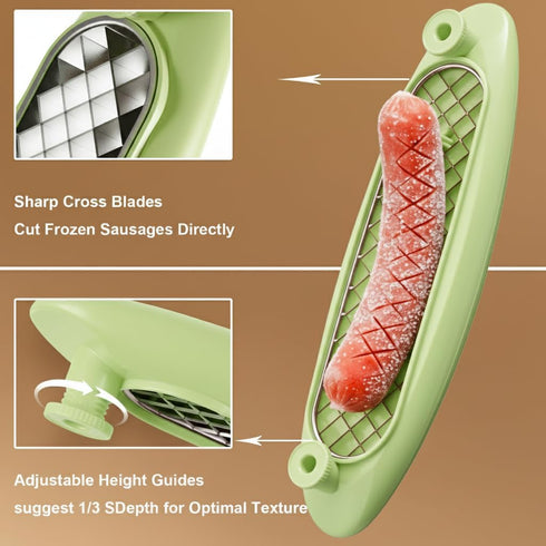 Sausage Scorer & Slicer - Stainless Steel Hot Dog Cutter for BBQ and Grilling (Pea Green)
