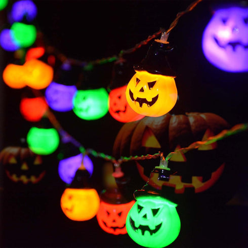 Upgraded Solar Halloween Lights Outdoor, 16ft 30LED Pumpkin String Lights with 8 Modes for Waterproof Garden Patio