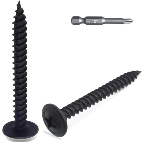 80pcs #8 × 1-1/2” Modified Truss Head Wood Screws: Phillips Drive, Black Wood Screws with Screwdriver Bit