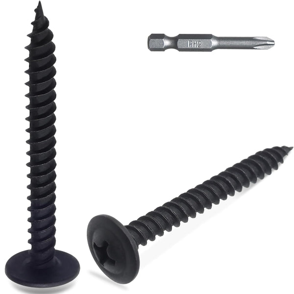 80pcs #8 × 1-1/2” Modified Truss Head Wood Screws: Phillips Drive, Black Wood Screws with Screwdriver Bit