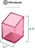 OfficeGoods Acrylic Pen & Pencil Holder - Modern Trapezoid Design - Beautiful Desk Organizer for Home or Office - Contrasting Metal Base - 3" Square w/ 3.5" Front & 4.5" Back - Pink by OfficeGoods