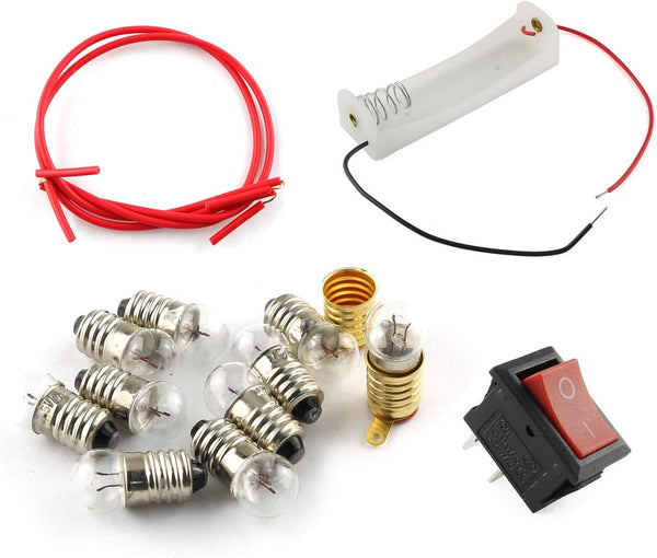 E-outstanding Basic Circuit Learning Starter Kit, Electricity Experiment Set with 10 1.5V Bulb, 1 Battery Box, 1 Switch