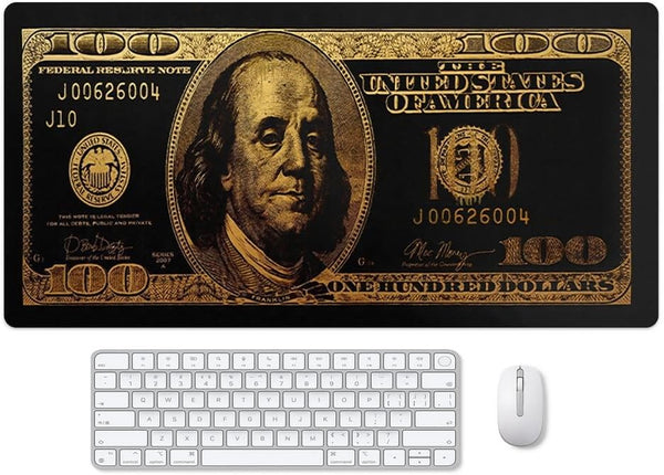 Black Money Rectangle Mouse Pad, Non-Slip Rubber Base, Cool Funny US Dollar Full Desk Pad for Laptop Computer Office