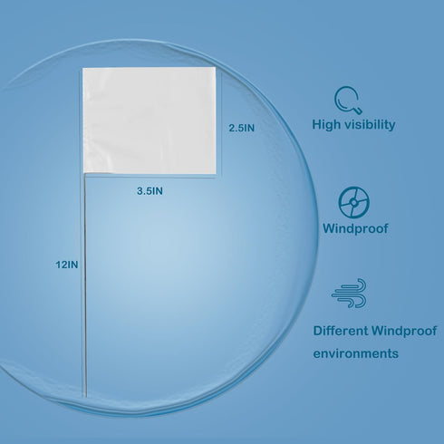 Marking 50 Pack Flags Yard Flags 12 x 2.5 x 3.5 Inch Marker Flags for Lawn Yard Flags Landscape Flgs Survey Flags, Sprinkler Flags, Irrigation Flags(white)