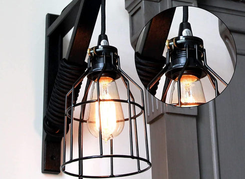 Set 2 Rustic State of Industrial Vintage Style | DIY Farmhouse Metal Wire Cage for Hanging Pendant Lighting | Light