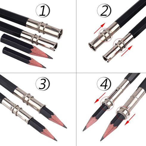 GTHER 5PCS Double Head Pencil Extender, Adjustable Lengthener with Aluminum Handle for Colored Pencils, Black