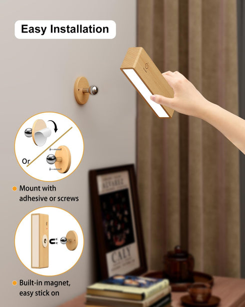 Set Dimmable,Wood 360 YiLaie Wall Sconces Battery Operated of Two,Rechargeable Wall Lamps for Bedroom,Wall Lights