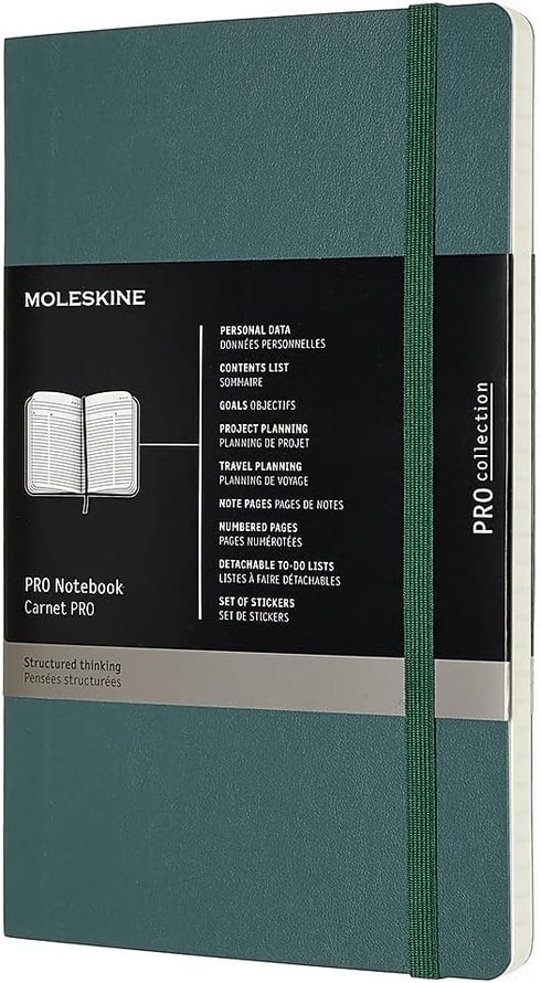 Moleskine PRO Notebook, Soft Cover, Large (5" x 8.25"), Forest Green, 192 Pages for Professional Project Planning
