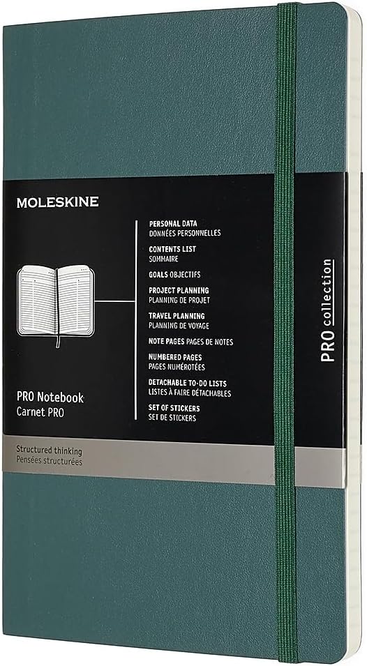 Moleskine PRO Notebook, Soft Cover, Large (5" x 8.25"), Forest Green, 192 Pages for Professional Project Planning
