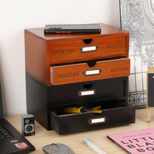 PACKGILO 2 Wooden Storage Box Rustic Desktop Organizer with Drawers Office Desk Accessories Shelf Small Craft Storage