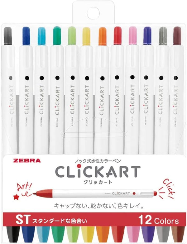 Zebra Clickart Water-based Pen, Standard 12 Colors Set, WYSS22-12CST