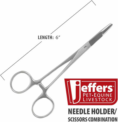 6 Inch Jeffers Needle Holder Scissor Combination, Stainless Steel Surgical Instrument with Locking Forceps, Suture