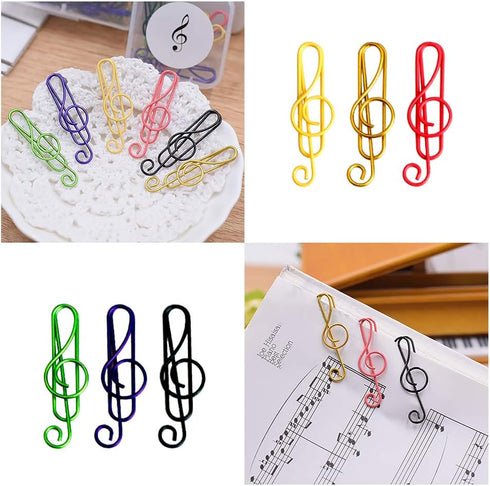 Music Paper Clips, 6 Colors, 100 Pcs Cute Funny Creative Music Coloured Plastic Alloy Office Stationery for Document