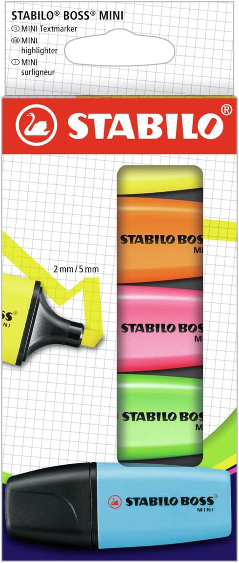 STABILO BOSS Mini Highlighter, 5-Color Set, Yellow, Orange, Pink, Green, Blue