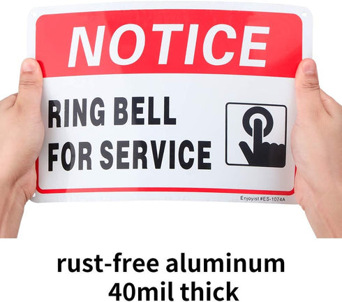 2-Pack Ring Bell for Service Sign, 10"x 7", .04" Aluminum Reflective Sign, Rust Free, Weatherproof