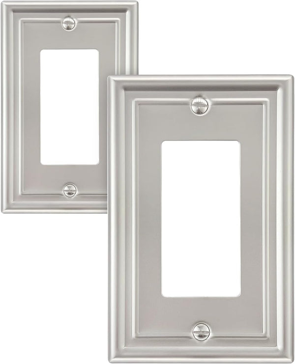 2-Pack Decorator Wall Plate, Satin Nickel Electrical Outlet Cover Plate for Receptacle and Dimmer Switch