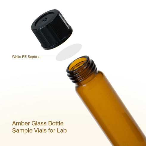 2 Dram Amber Glass Vials, 8ml Borosilicate Glass Sample Vials with 15-425 Black Screw Caps, Pack of 20
