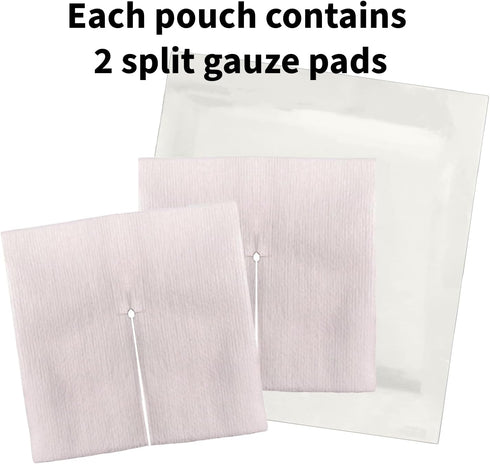 4 4 (150 Pack) 6-Ply Vakly Sterile Split Gauze x in Drain Sponges with Precut Slit, Absorbent Non-Woven Dressing