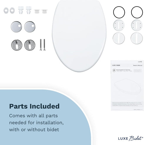 TS1008E LUXE Elongated Comfort Fit Toilet Seat with Slow Close, Quick Release Hinges, and Non-Slip Bumpers (White)