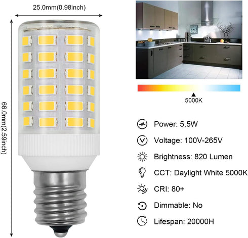 Upgraded 5304517886 kei d28a kel2811 LED Bulb E17 4W Refrigerator Light Bulb, Daylight 5.5W, Pack of 2