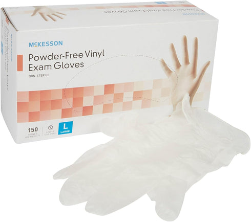 McKesson Powder-Free Vinyl Exam Gloves, Non-Sterile, Large, 150 Count, 1 Box