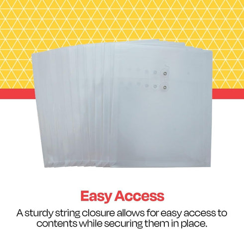 School Smart Top Loading Polypropylene String Envelopes, Letter Size, Pack of 12, Clear