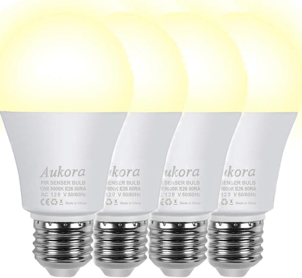 Aukora Motion Sensor Light Bulbs 4-Pack, 12W (100-Watt Equivalent) E26 Motion Activated