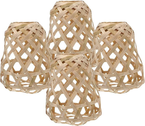 DOITOOL 4Pcs Rustic Woven Bamboo Lampshade Replacement for Pendant Light Ceiling Lamp