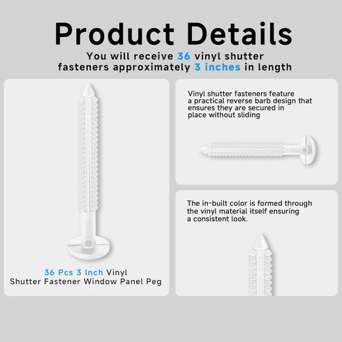 SunDiss 36 3 Inch Pcs Vinyl Shutter Fastener Window Panel Peg Lok Pin Pegs Screws Shutter Spikes Anchor for Installing
