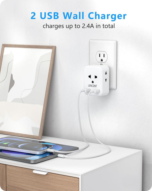 LENCENT EU to US Plug Adapter, European to USA Outlet Adaptor with 2 USB, Europe to American Outlet, 3-Sided Outlet