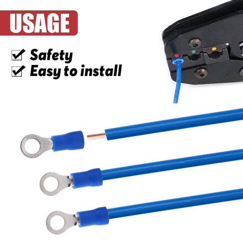 Hilitchi 100Pcs 16-14AWG Insulated Terminals Ring Electrical Wire Crimp Connectors (Blue, M5)