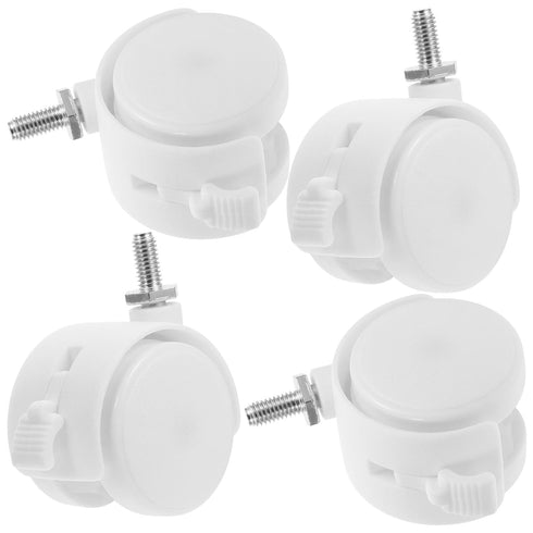AMUSLESUR 4pcs 1.5 Inch White Universal Swivel Casters with Brake, Threaded Stem 6x13mm,