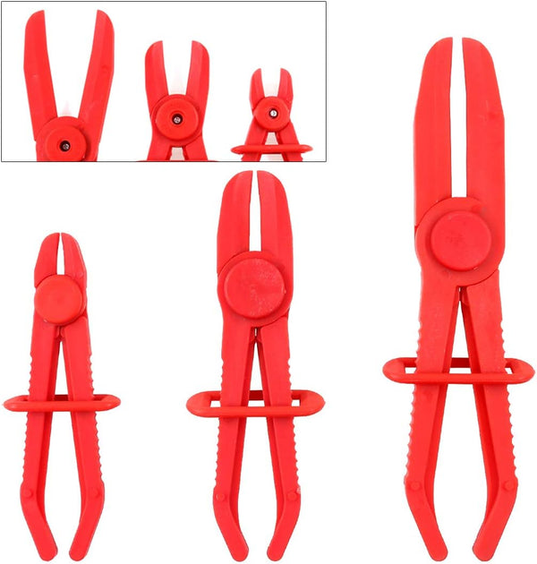 Swpeet 3Pcs Red Line Clamps Flexible Hose Clamps Pliers Kit, Hose Pinch Off Pliers Set for Brake Hoses, Fuel Hoses,