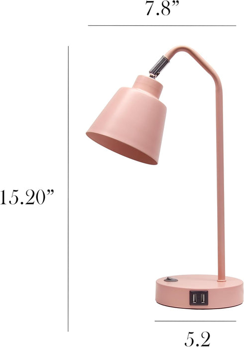 LD1071-BPK 16" Simple Designs Sleek Essentials Adjustable Metal Desk Task Lamp with Dual USB Ports, for Office, Desk
