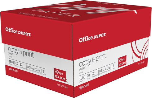 Office Depot 8 1/2in. 11in., 20 Lb, 500 3 1008 Copy Print Paper, x Bright White, Sheets Per Ream, Case Of Reams