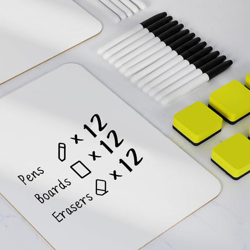 HERKKA 12 Pack Dry Erase Lapboards, Double Sided 9 x 12.5 Inch Small Boards with 12 Markers and 12 Erasers for