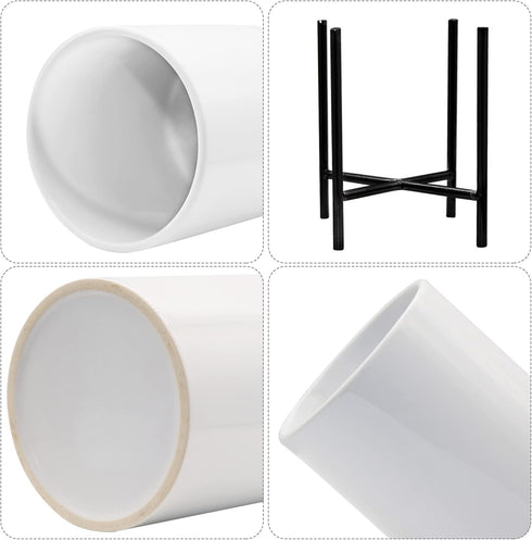 Ceramic Pen Holders & Makeup Brush Holders for Desk, Black Metal Bracket Desktop Stationery Organizer