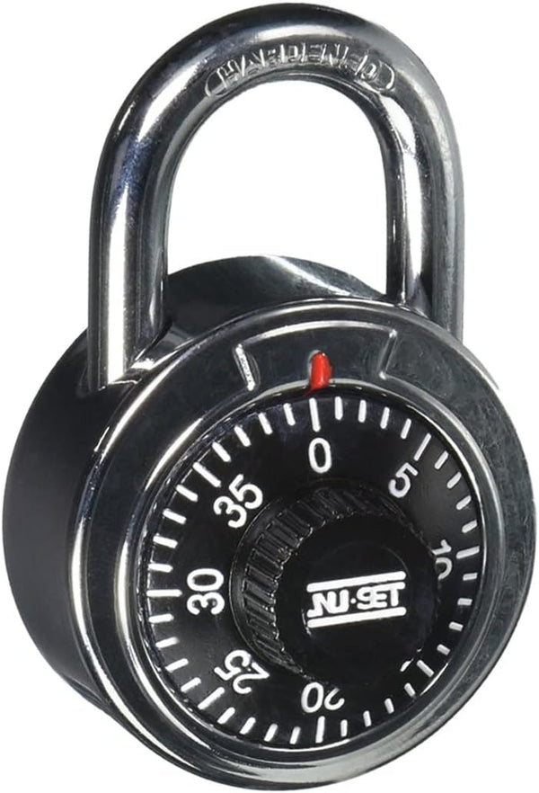 NU-SET 2-Inch Laminated Steel Combination Padlock with Single Spin Dial for Door Security, Black