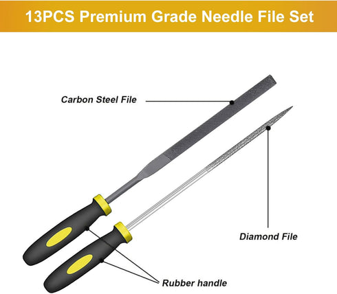 Small File Set, 13PCS Needle Diamond Files & Jewlers Files for Precision Metal Work and Carving