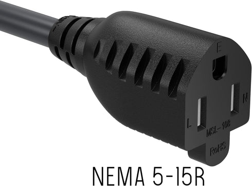 2 ft 14 AWG Outlet Saver Power Extension Cord, NEMA 5-15P to NEMA 5-15R Extension Cable