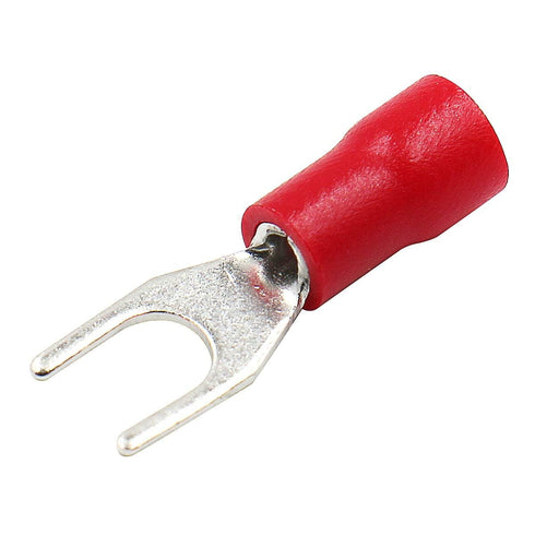 Baomain Red Insulated Fork Spade Wire Connector Electrical Crimp Terminal 16-22AWG #8 USA Screw (500PCS)