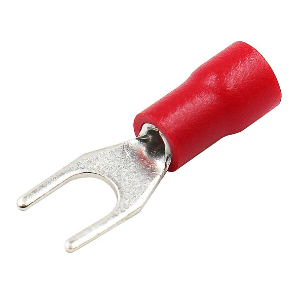 Baomain Red Insulated Fork Spade Wire Connector Electrical Crimp Terminal 16-22AWG #8 USA Screw (500PCS)